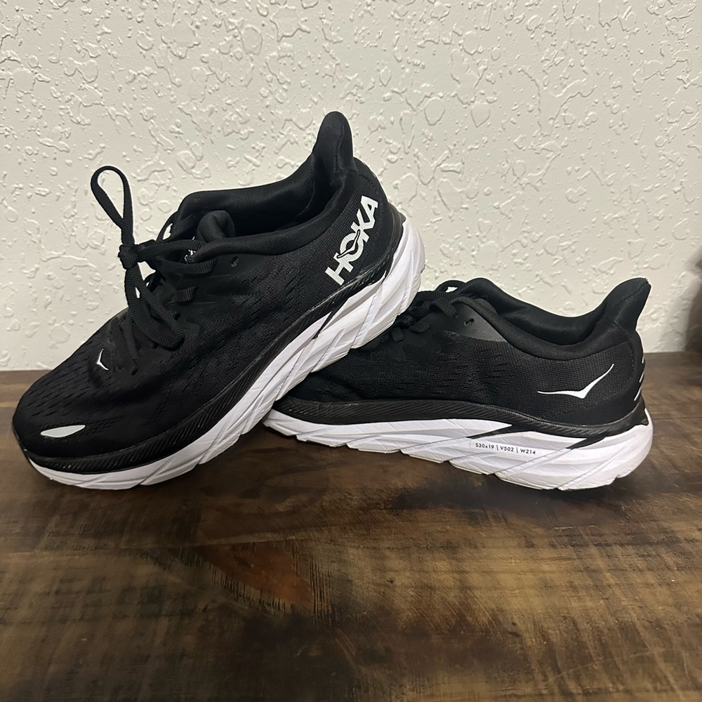 Women’s Hoka Black and White Clifton 8 Shoes